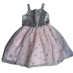 Cat & Jack pink & silver sequined A line dress stars multiple tulle layers, M.